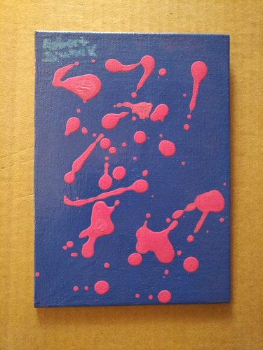 blue background with magenta paint spills on a 5x7 canvas board