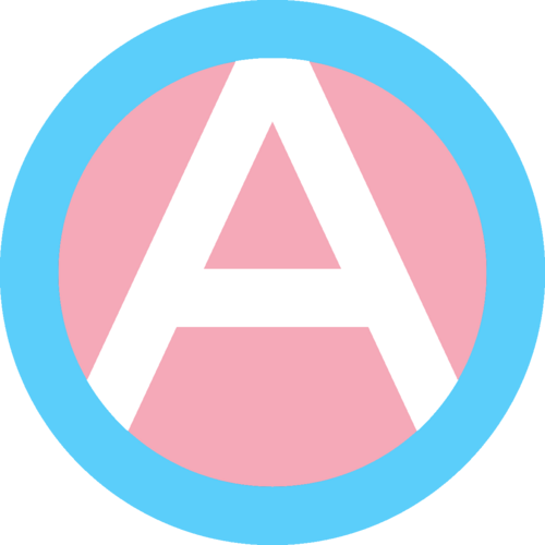 computer rendered anarchy symbol in trans pride (pink/white/baby blue) colors